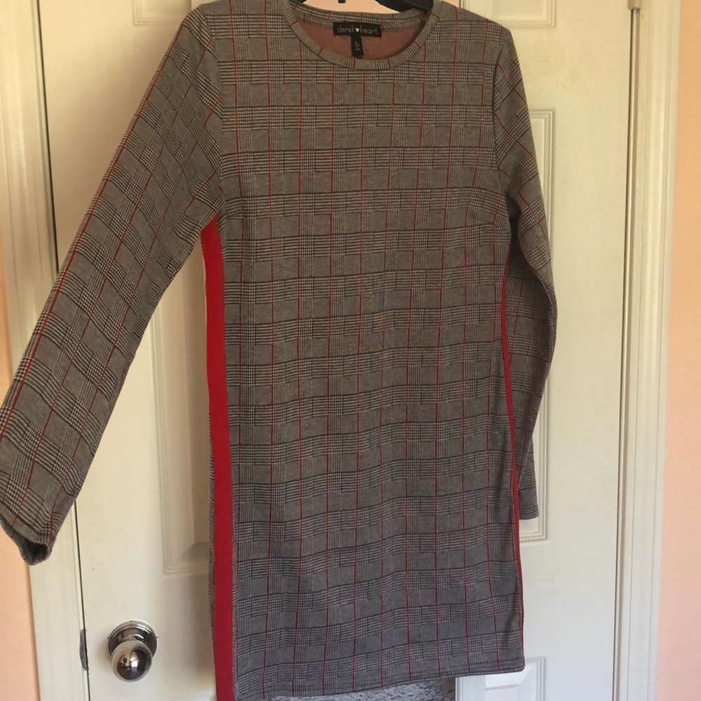 Red plaid midi dress